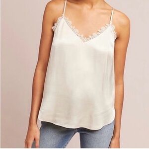 Anthropolgie Floreat Silky Satin Lace Cami Tank Top Cream Champagne Vneck